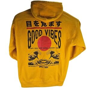 Tillys‎ CVLA Mens XL Hoodie Good Vibes Yellow Wave Japanese Graphic Sweatshirt